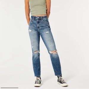 NEW Hollister Blue Curvy Ultra Highrise Mom Jeans Size 00L 24 Cotton